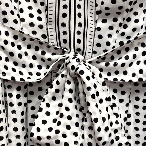 Max Studio Black & White Polka Dot Ruffle Blouse V Neck Tie Front Size - S  NWT - Picture 3 of 5